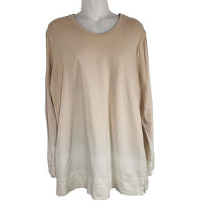 Denim & Co Women French Terry Dip Dye Long Sleeve Tunic Pale Taupe Small A346977